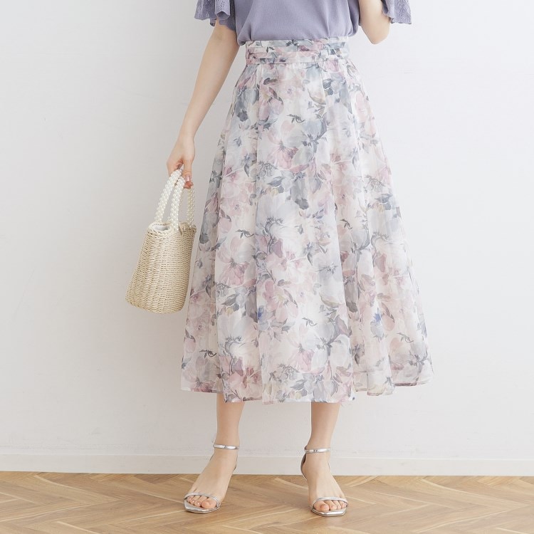 クチュールブローチ(Couture Brooch)の【甘すぎない大人の花柄】Summerオーガンフルールスカート ミモレスカート