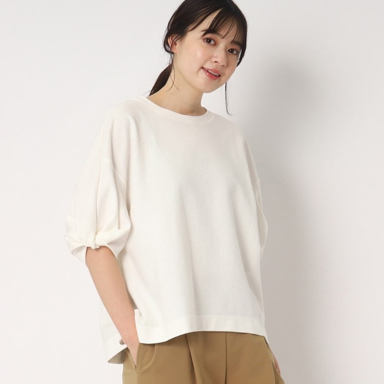 ポーシャル(poushal)の【洗える】袖コンシャスブークレTシャツ カットソー