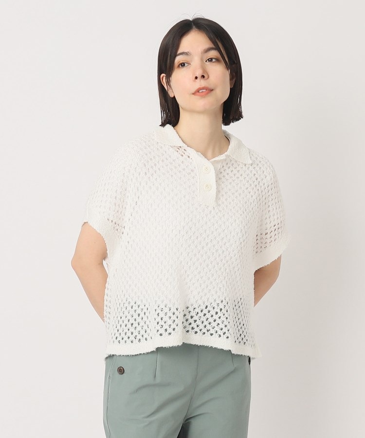 ポーシャル(poushal)のパイルメッシュ風ニットポロTシャツ オフホワイト(003)