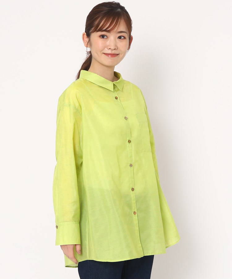 ポーシャル(poushal)の【洗える】シアーシャツ ライトグリーン(021)