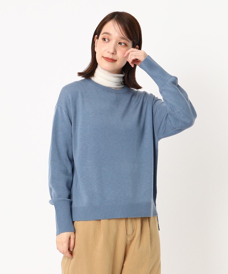 ポーシャル(poushal)の【ベーシック丸首】前後差プルオーバーニット ブルー(091)