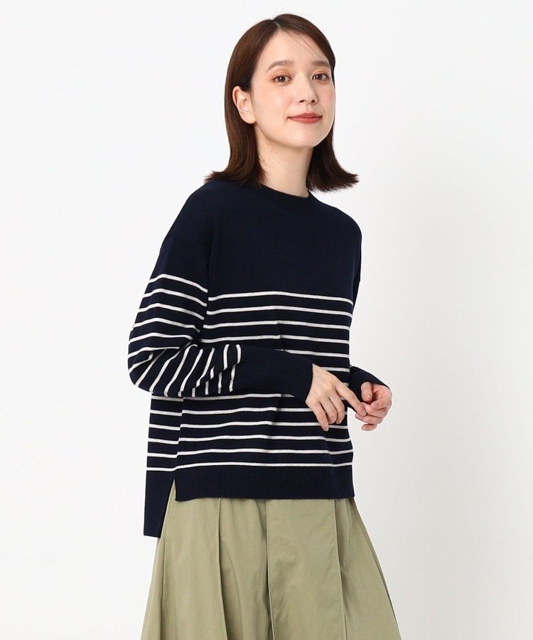 ポーシャル(poushal)の【ベーシック丸首】前後差プルオーバーニット ネイビー(395)