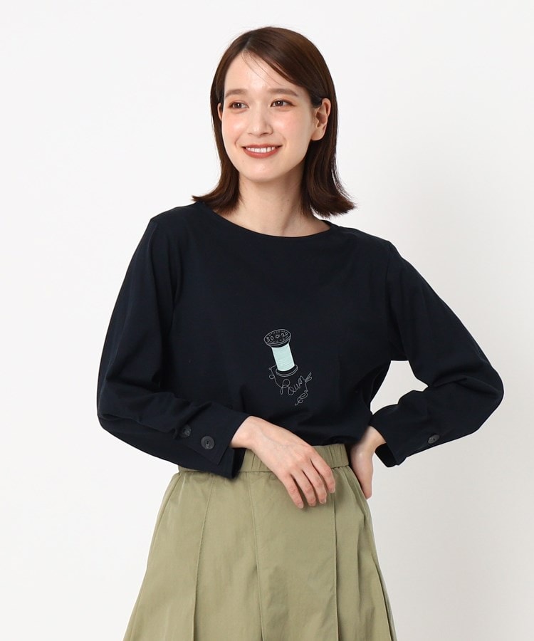 ポーシャル(poushal)の【洗える・袖コンシャス】糸巻きプリントプルオーバージャージ ネイビー(095)