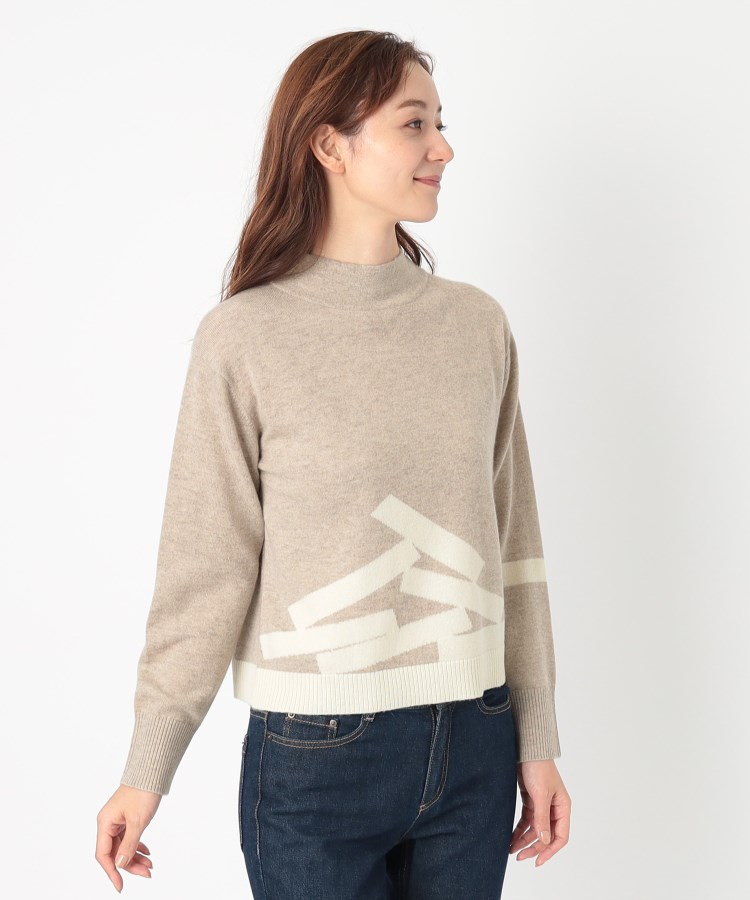 カシミヤ混ウール素材】ブロックインターシャデザインプル カシミヤ混ウール素材】ブロックインターシャデザインプル