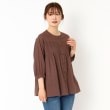ポーシャル(poushal)の【洗える・薄手・七分袖】タックポイントオーバーブラウス ブラウン(043)