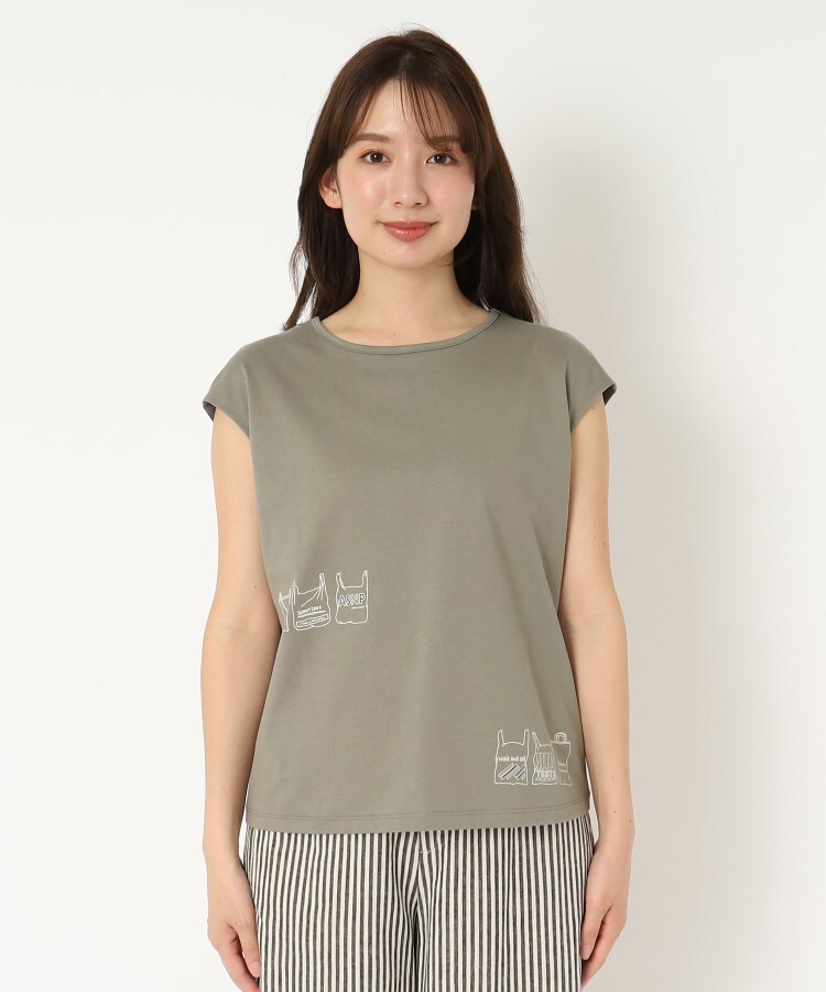 ポーシャル(poushal)の【洗える】トートバッグプリントフレンチスリーブTシャツ1