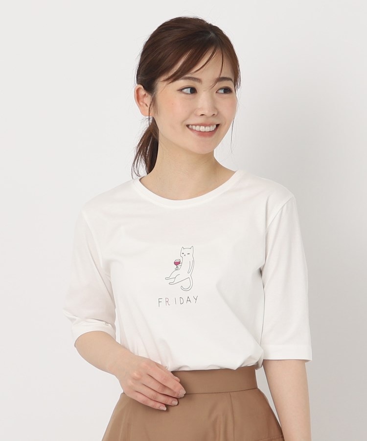 ポーシャル(poushal)の【洗える】ワインでくつろぐネコイラストTシャツ7