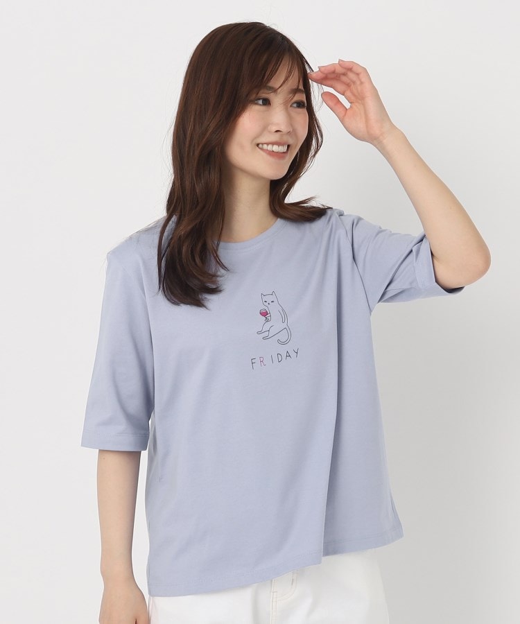 ポーシャル(poushal)の【洗える】ワインでくつろぐネコイラストTシャツ20