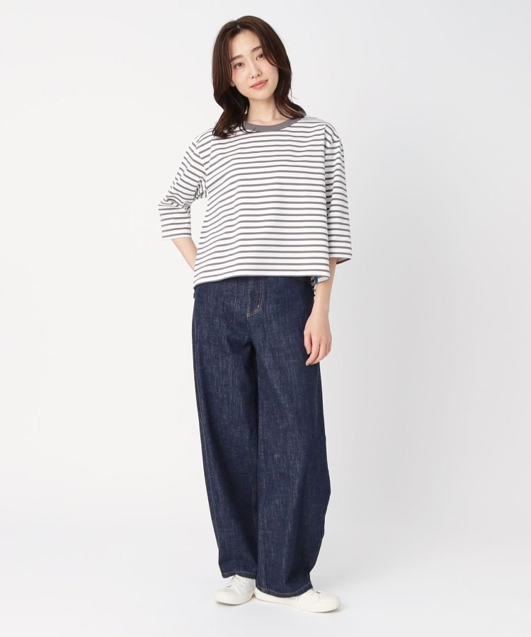 ポーシャル(poushal)の【洗える・七分袖】ショート丈ボーダープルオーバー16