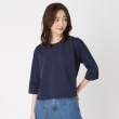 ポーシャル(poushal)の【洗える・七分袖】ショート丈ボーダープルオーバー ネイビー(094)