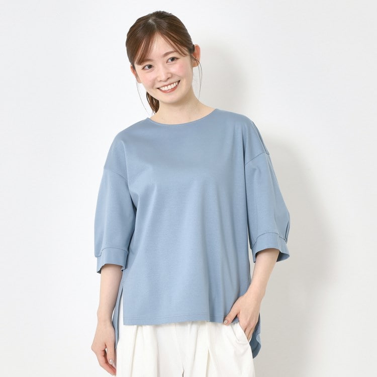 ポーシャル(poushal)の【洗える・コットン】前後差五分袖プルオーバージャージ カットソー