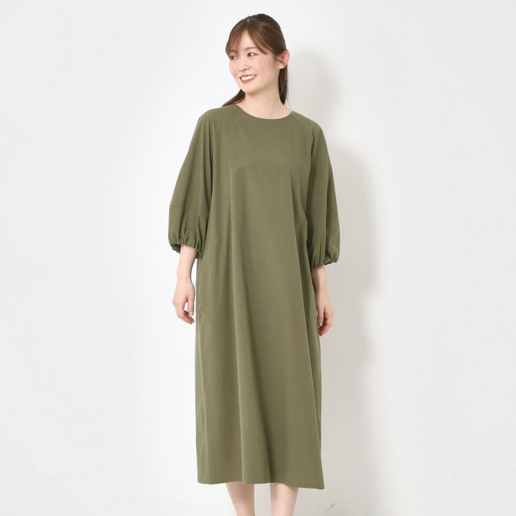 ポーシャル(poushal)の【洗える・コットン】パフ袖ふんわりワンピース ミドルワンピース