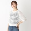 ポーシャル(poushal)の【洗える・麻タッチ】レース編み五分袖プルオーバーニット ホワイト(001)