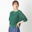 ポーシャル(poushal)の【洗える・麻タッチ】レース編み五分袖プルオーバーニット グリーン(023)