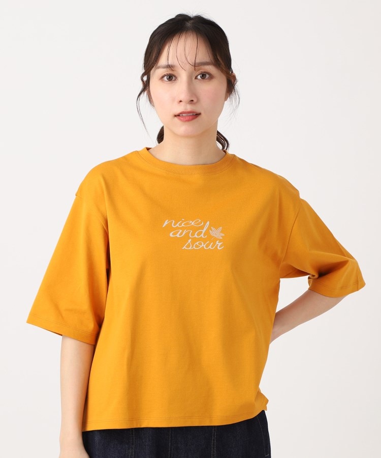 ポーシャル(poushal)の【洗える・五分袖】ロゴカラーTシャツ オレンジ(067)