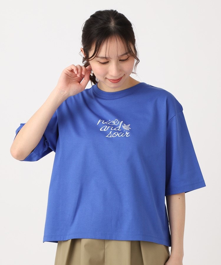 ポーシャル(poushal)の【洗える・五分袖】ロゴカラーTシャツ ブルー(092)