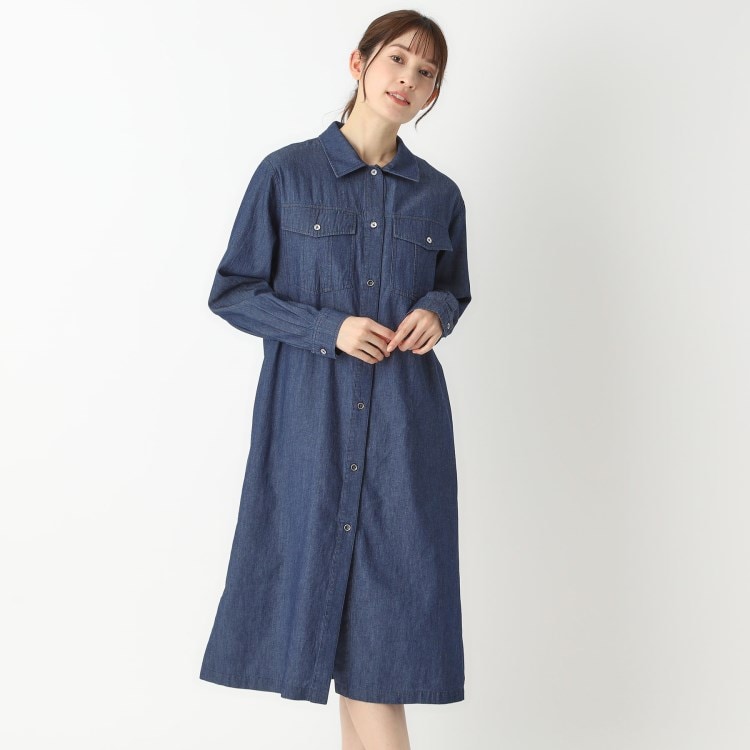 ポーシャル(poushal)の【洗える・コットンデニム】シャツワンピース ミドルワンピース