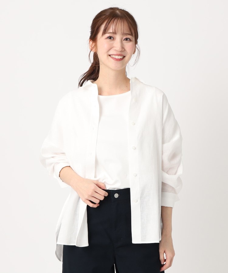 ポーシャル(poushal)の【洗える・カシュクール】リネン混2WAYビッグシャツ ホワイト(002)