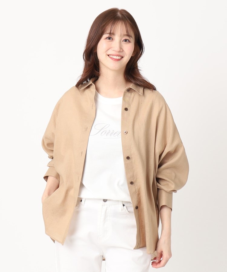 ポーシャル(poushal)の【洗える・カシュクール】リネン混2WAYビッグシャツ キャメルブラウン(041)