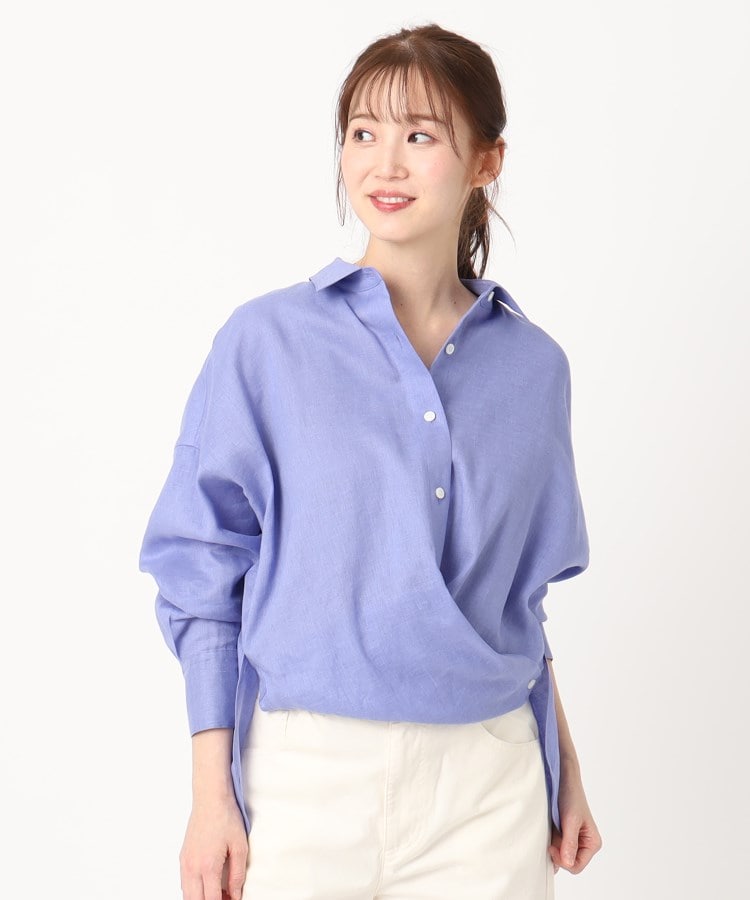 ポーシャル(poushal)の【洗える・カシュクール】リネン混2WAYビッグシャツ ラベンダー(080)