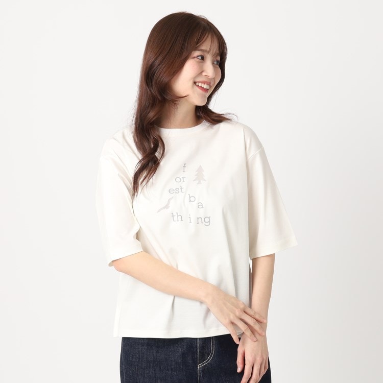ポーシャル(poushal)の【洗える・コットン】五分袖ロゴTシャツ Ｔシャツ