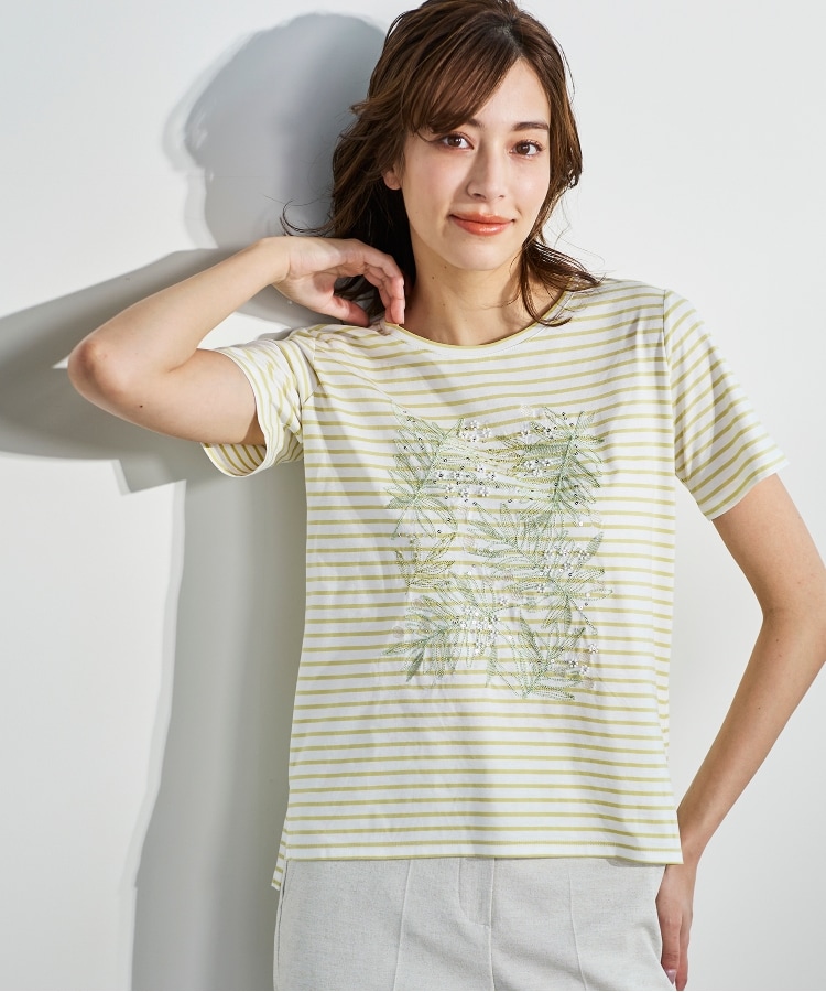 コルディア(CORDIER)の刺繍リーフデザインTシャツ24