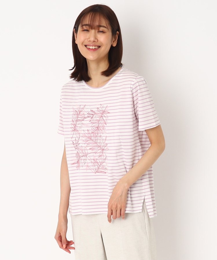 コルディア(CORDIER)の刺繍リーフデザインTシャツ パープル(380)