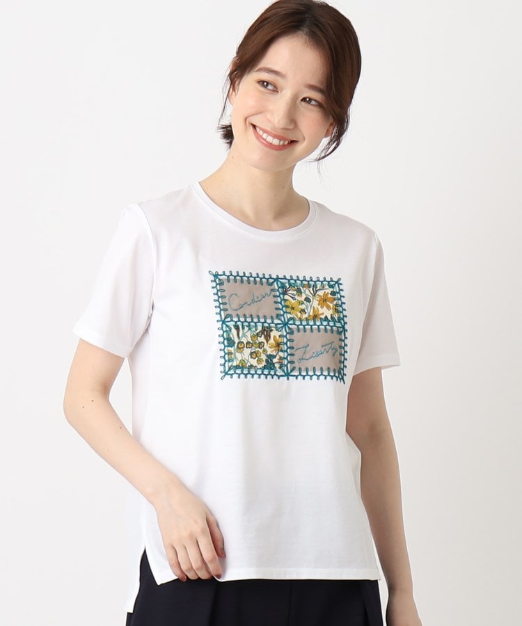 コルディア(CORDIER)のプリント&刺繍デザインラグジュアリーTシャツ ホワイト(102)