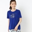 コルディア(CORDIER)のフラワーモチーフ スパンコール＆刺繍Tシャツ ブルー(092)