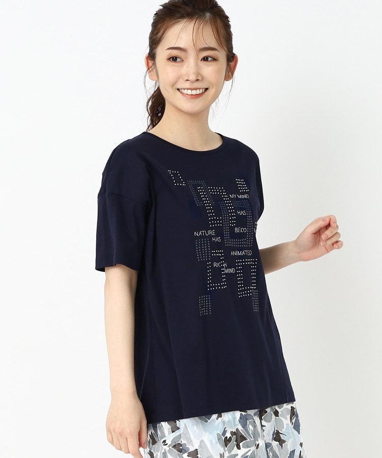 コルディア(CORDIER)の刺繍&ビーズデザイン ゆとりシルエットTシャツ ダークネイビー(094)