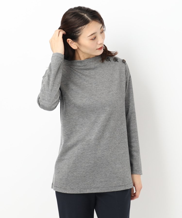コルディア(CORDIER)の【M～4Lサイズ】ジャカード チュニックプルオーバージャージ ブラック(419)