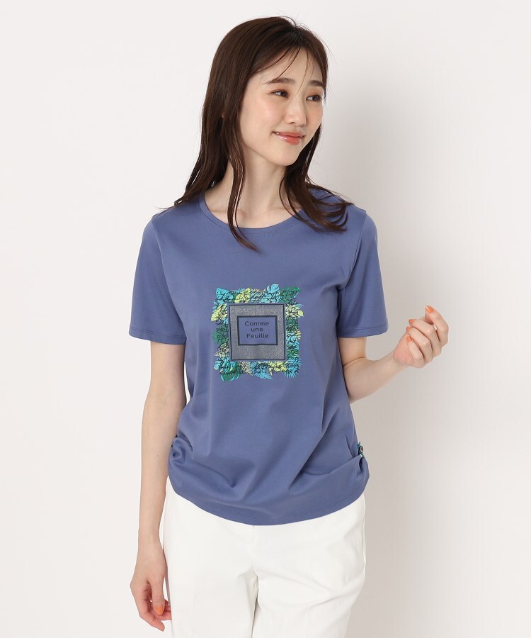 コルディア(CORDIER)の艶感コットンスムース プリントTシャツ ブルー(092)