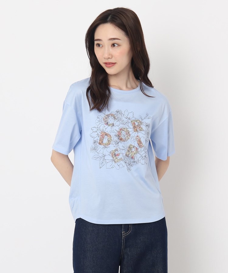 コルディア(CORDIER)の花柄プリントロゴTシャツ ブルー(092)