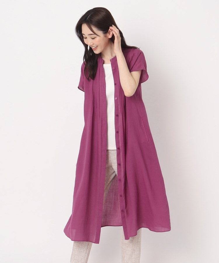 コルディア(CORDIER)の【麻100％】ピンタックデザインシャツワンピース ピンク(074)