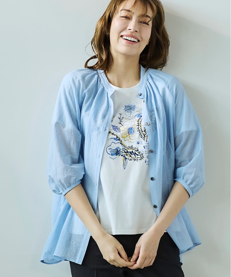 M~4Lサイズ】フラワープリント&刺繍Tシャツ(カットソー M~4Lサイズ】フラワープリント&刺繍Tシャツ(カットソー