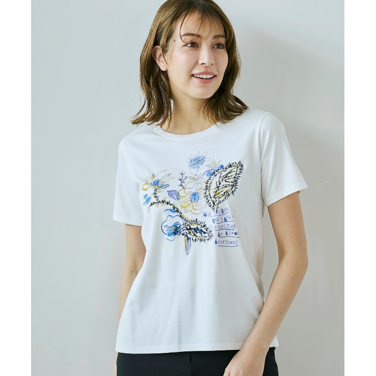 コルディア(CORDIER)の【M~4Lサイズ】フラワープリント＆刺繍Tシャツ カットソー