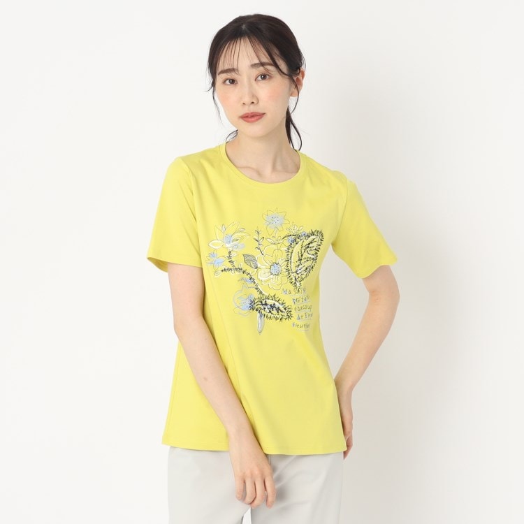 コルディア(CORDIER)の【M~4Lサイズ】フラワープリント＆刺繍Tシャツ カットソー