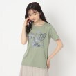 コルディア(CORDIER)の【M~4Lサイズ】フラワープリント＆刺繍Tシャツ グリーン(022)