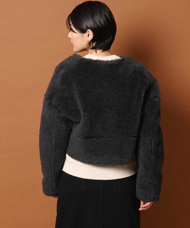 TICCAティッカウールファーショートコートノーカラーコート