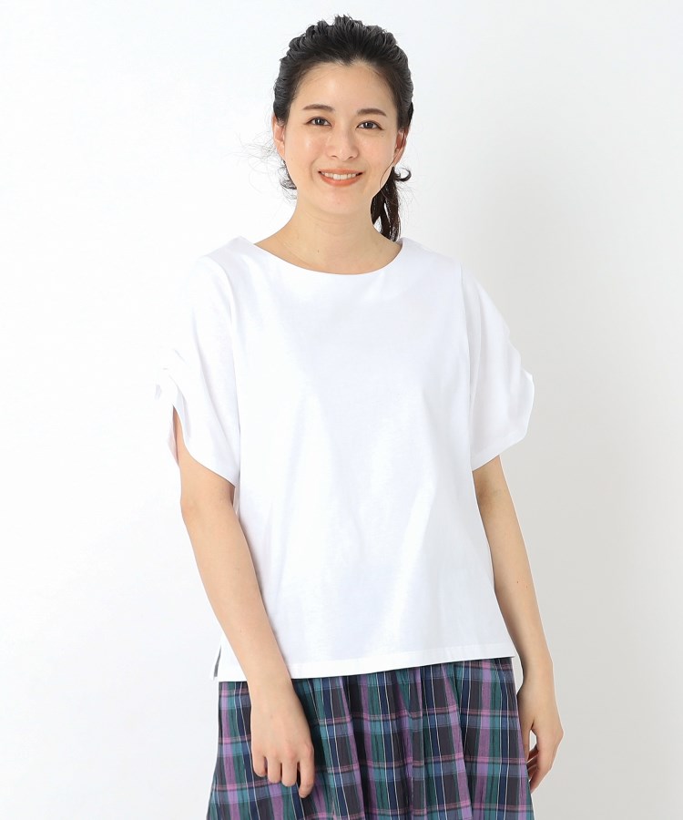 ルイシャンタン(Lui Chantant)の【洗える】タック袖Tシャツ ホワイト(001)