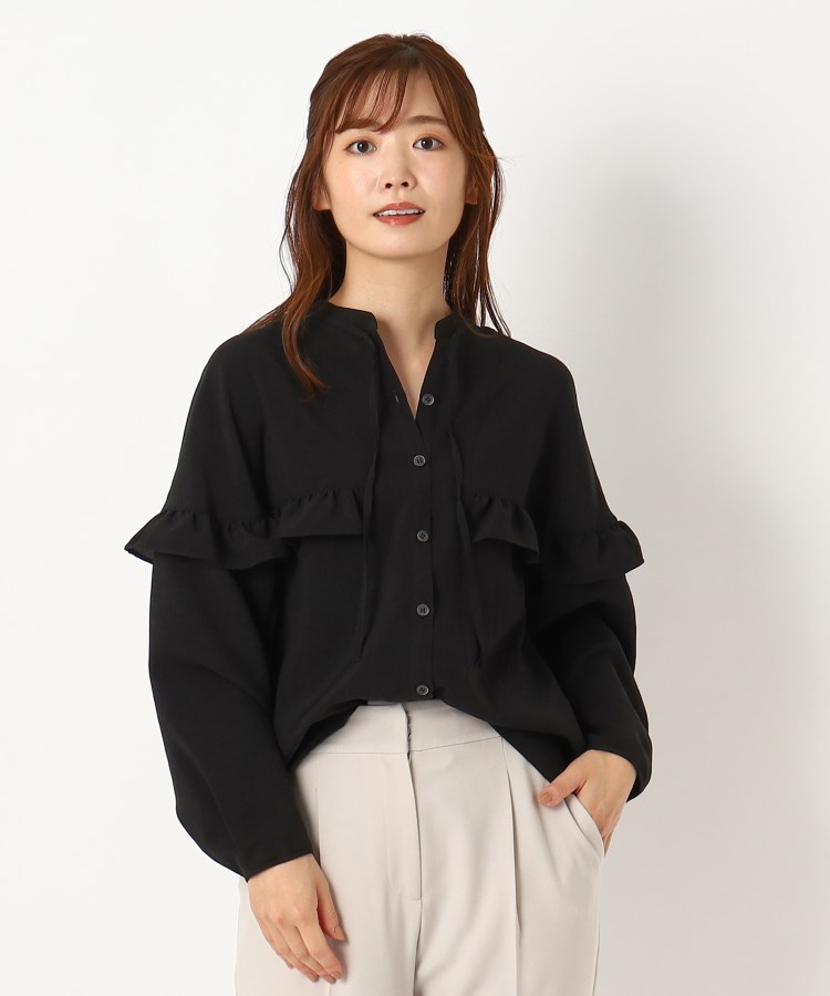 ルイシャンタン(Lui Chantant)の【日本製／洗える／フリル】ナチュラルドライシャツ／シャンブレーシャツ ブラック(019)
