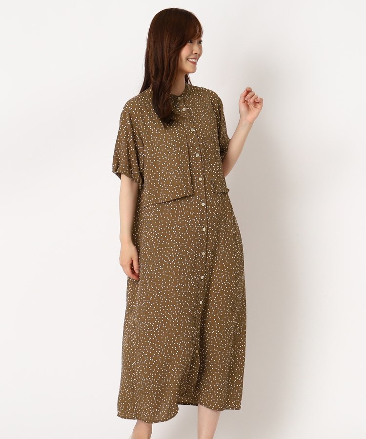 ドット柄/日本製/洗える】ドット柄シャツワンピース(マキシ ドット柄/日本製/洗える】ドット柄シャツワンピース(マキシ