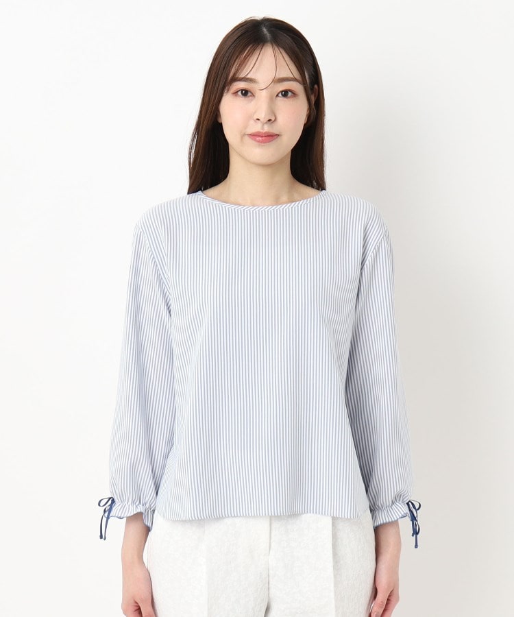 ルイシャンタン(Lui Chantant)の【洗える／日本製】袖フリルリボン ストライプブラウス1