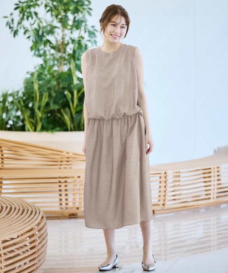 洗える/日本製】シャルマントワルノースリーブワンピース 洗える/日本製】シャルマントワルノースリーブワンピース