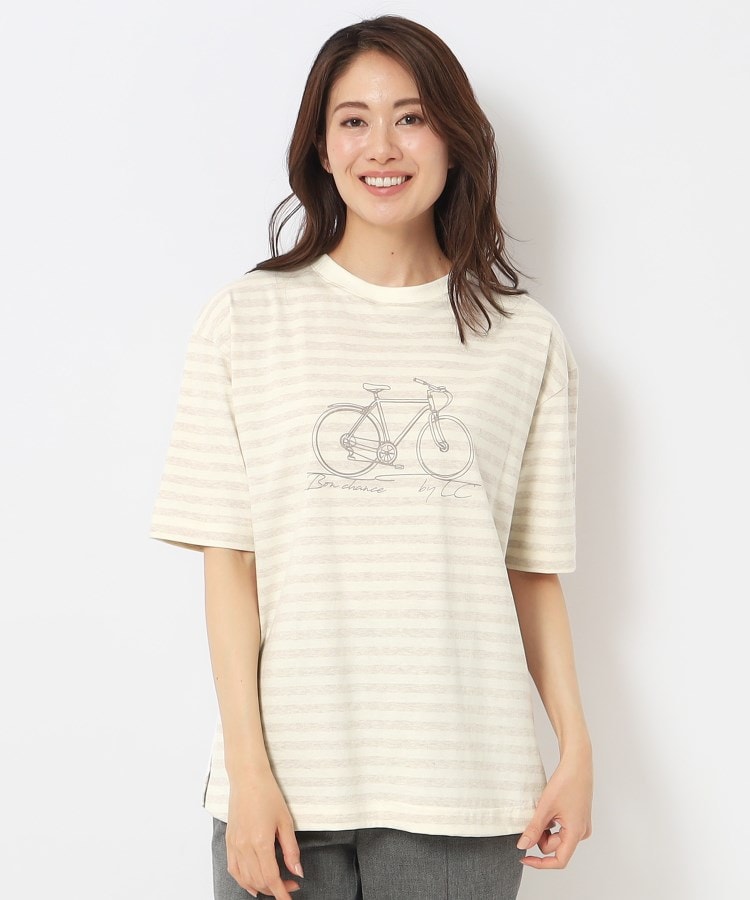 ルイシャンタン(Lui Chantant)の【洗える／無地／ボーダー】ジャージグラフィックTシャツ ライトベージュ(351)