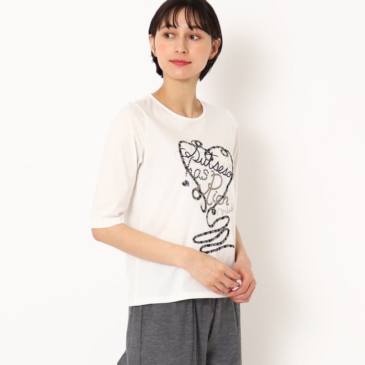 大人の着映えTシャツ/刺繍＆スパンコール ハートデザインTシャツ