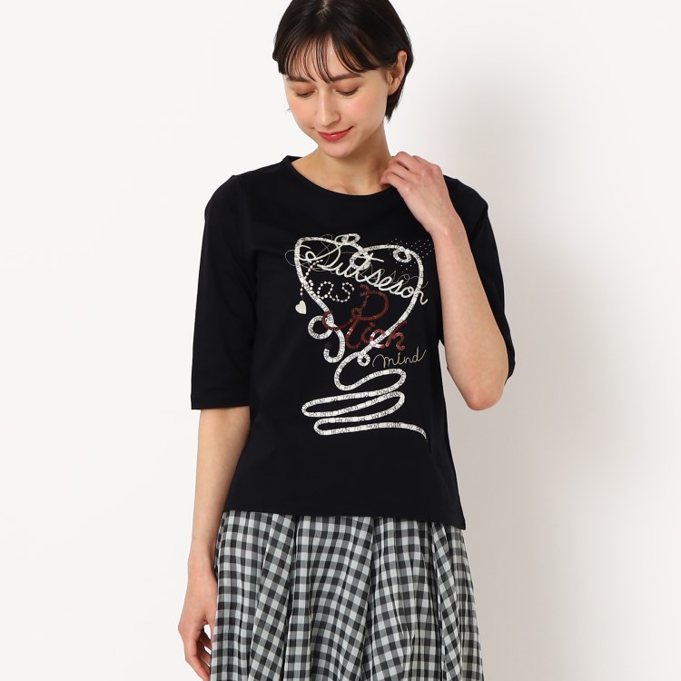 スチェッソ(SUTSESO　)の大人の着映えTシャツ/刺繍＆スパンコール ハートデザインTシャツ カットソー