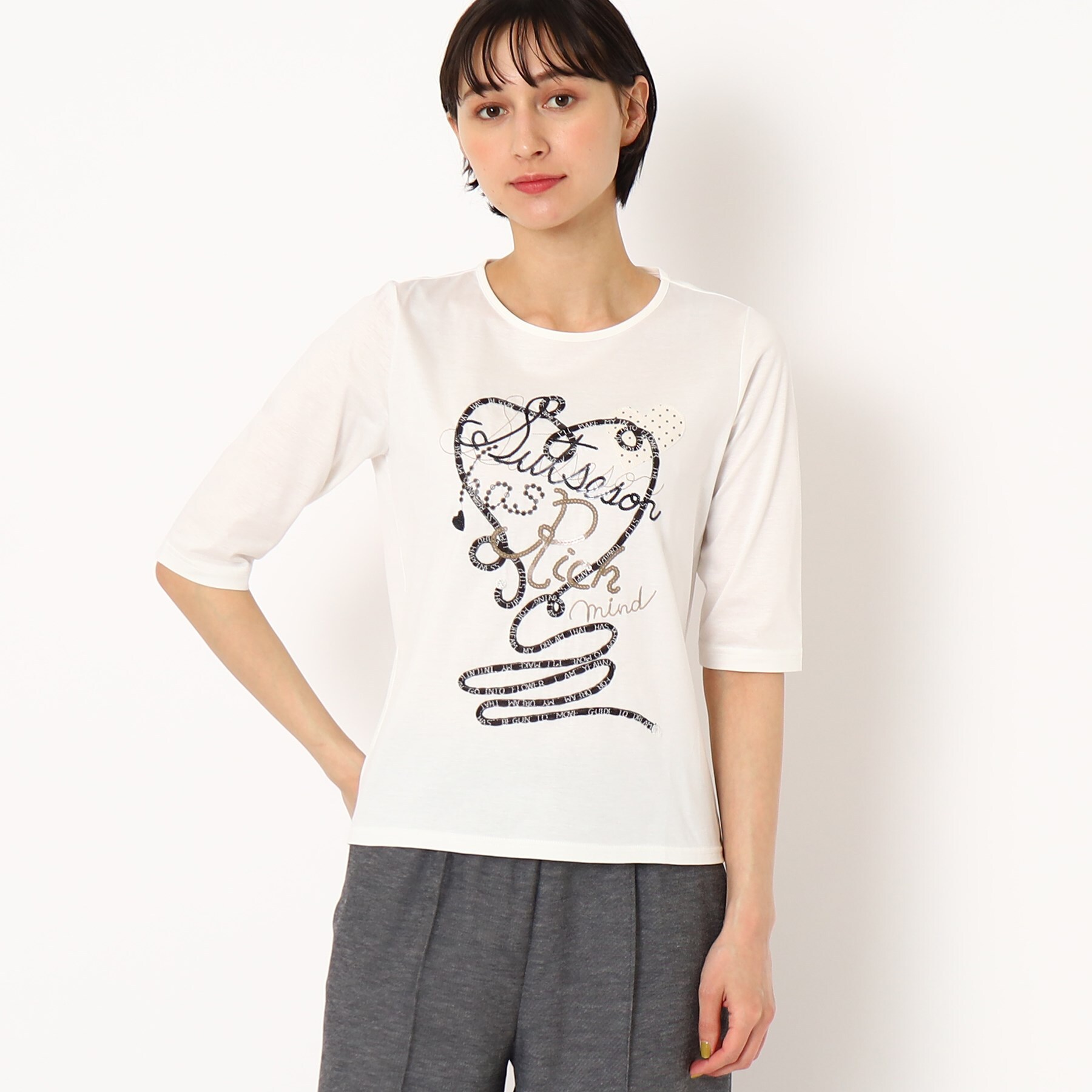 スチェッソ(SUTSESO　)の大人の着映えTシャツ/刺繍＆スパンコール ハートデザインTシャツ7