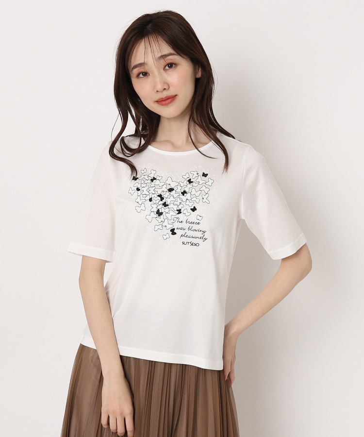 コルディア/スチェッソ(CORDIER/SUTSESO)のバタフライ刺繍Tシャツ ホワイト(001)
