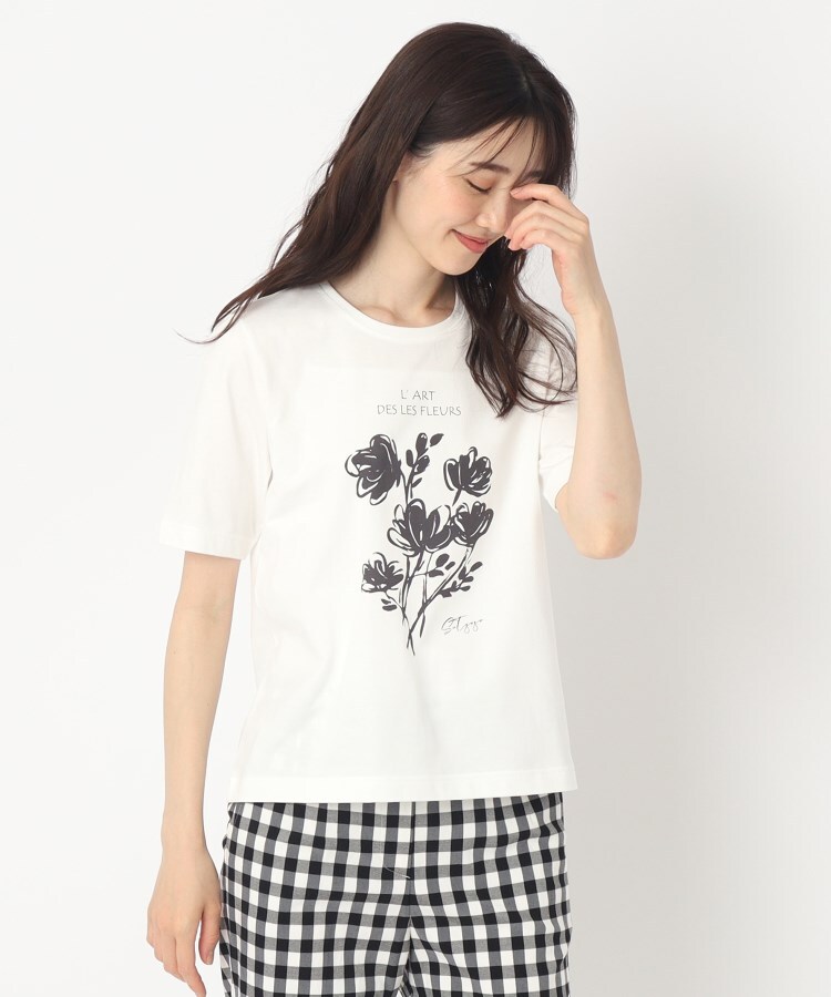 コルディア/スチェッソ(CORDIER/SUTSESO)のフラワーイラストプリントTシャツ ホワイト(002)